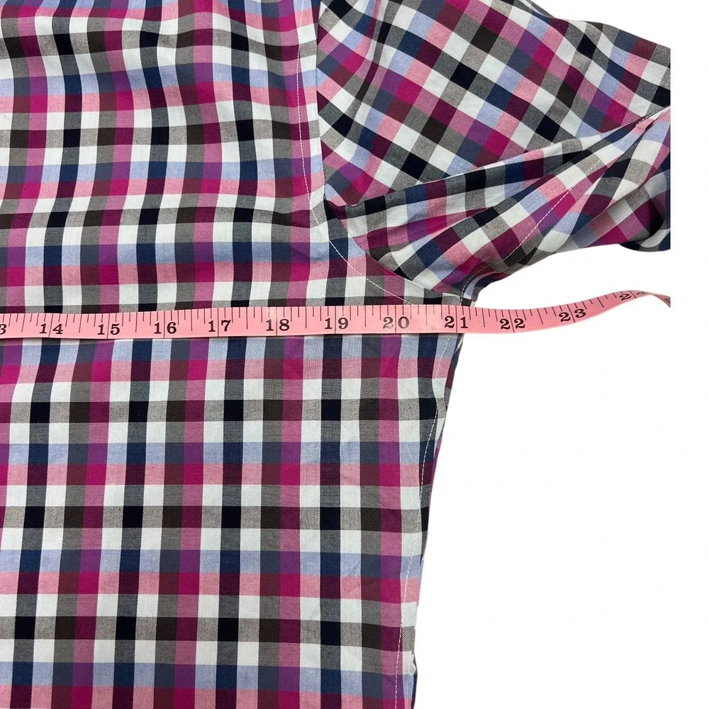 Banana Republic Men's Grant Fit Non Iron Blue Pink Plaid Button Down Shirt Sz M